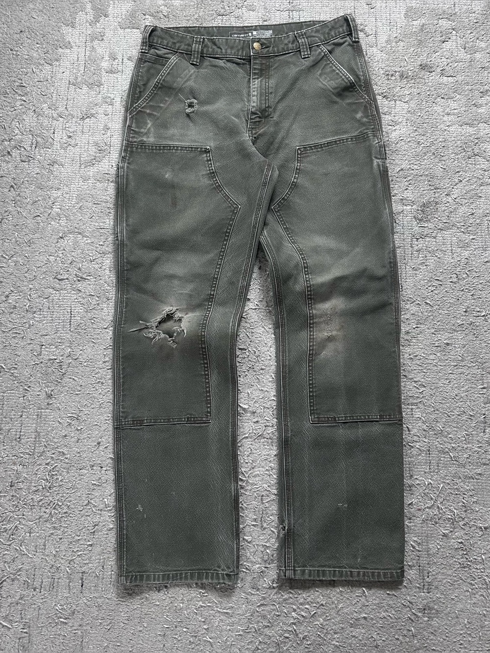 vintage faded distressed green carhartt double knees 32x32